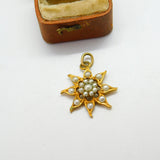 Victorian Pinchbeck & Pearl Set Starburst Drop Pendant c1890 Antique
