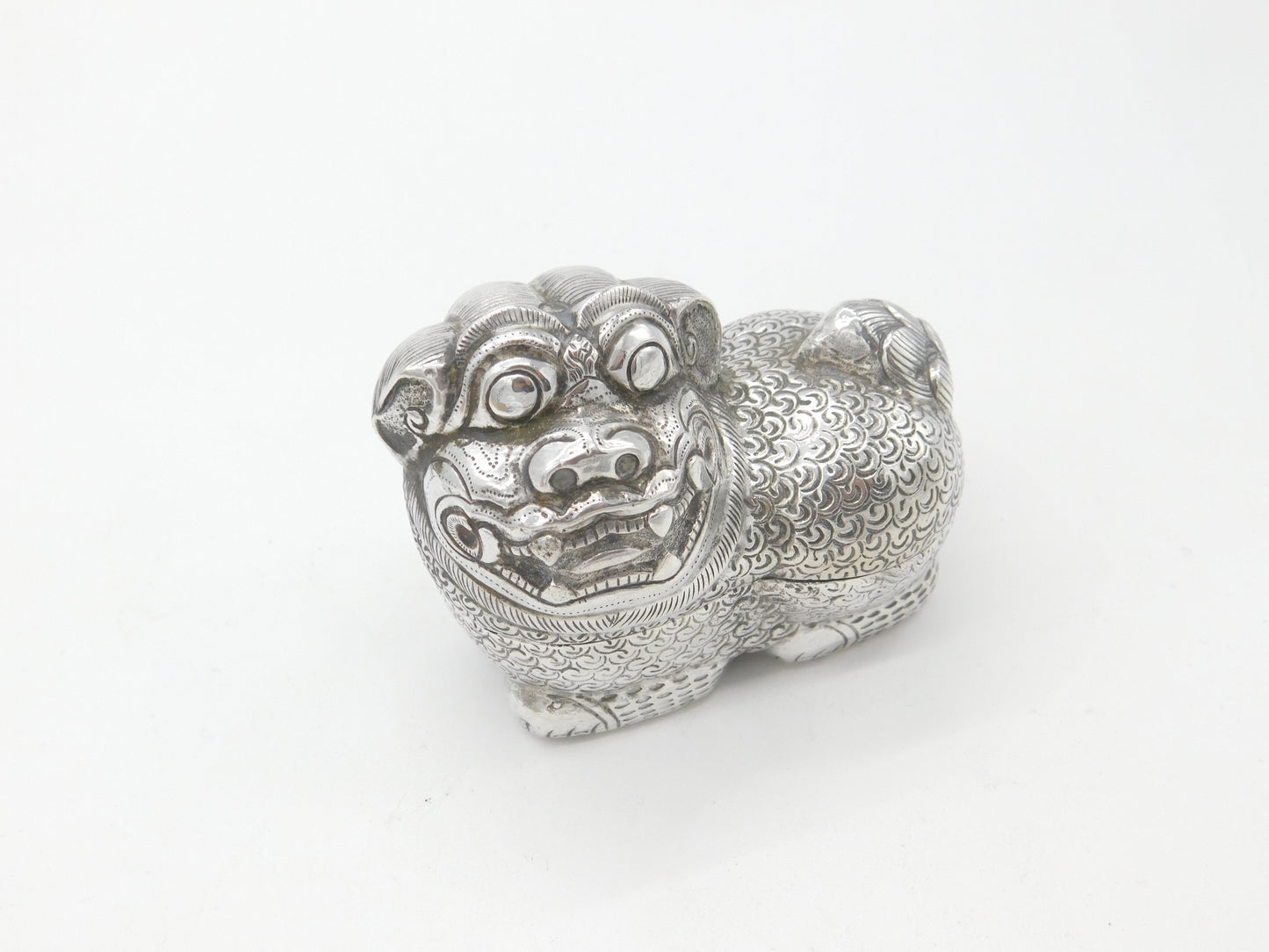 Cambodian Sterling Silver Betel Nut Box Classical Dragon Form Antique c1930