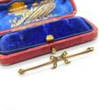 Edwardian 9ct Yellow Gold & Seed Pearl Set Ribbon Sweetheart Brooch Antique 1910