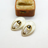 Danish Jemax Sterling Silver White Guilloche Enamel Clip-On Earrings c1940