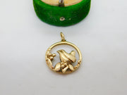 9ct Yellow Gold Perched Robin Sweetheart Pendant Vintage 1979 Sheffield