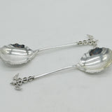 Pair Edwardian Sterling Silver Caduceus Serving Spoons Antique 1903 Sheffield