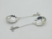 Pair Edwardian Sterling Silver Caduceus Serving Spoons Antique 1903 Sheffield