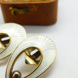 Danish Jemax Sterling Silver White Guilloche Enamel Clip-On Earrings c1940