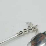 Pair Edwardian Sterling Silver Caduceus Serving Spoons Antique 1903 Sheffield