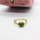 9ct Yellow Gold & Cabochon Jade Band Ring Vintage 1979 London