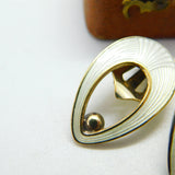 Danish Jemax Sterling Silver White Guilloche Enamel Clip-On Earrings c1940