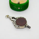 Victorian Sterling Silver, Bloodstone & Carnelian Spinner Watch Key Fob Antique