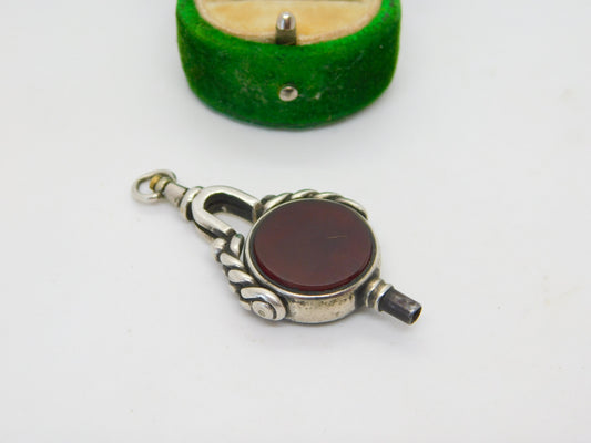 Victorian Sterling Silver, Bloodstone & Carnelian Spinner Watch Key Fob Antique