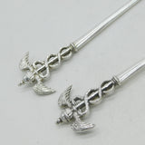 Pair Edwardian Sterling Silver Caduceus Serving Spoons Antique 1903 Sheffield