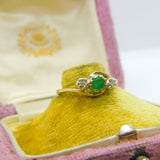 14ct Yellow Gold, Emerald & Diamond Crossover Ring Vintage c1970
