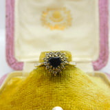 9ct Yellow Gold, Heart Cut Sapphire & Paste Band Ring Vintage 1985 London