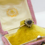 9ct Yellow Gold, Heart Cut Sapphire & Paste Band Ring Vintage 1985 London