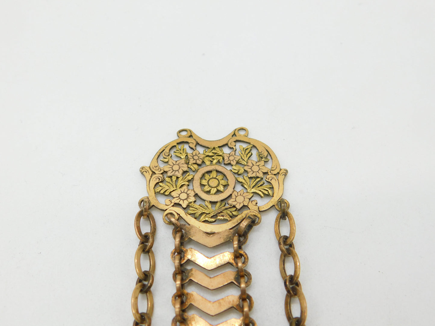 Victorian French Two-Tone Rolled Gold Floral Sewing Chatelaine Clip Antique 1880