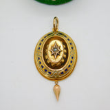 Victorian 18ct Gold, Enamel & Seed Pearl Mourning Pendant Antique c1860