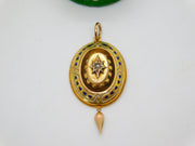Victorian 18ct Gold, Enamel & Seed Pearl Mourning Pendant Antique c1860