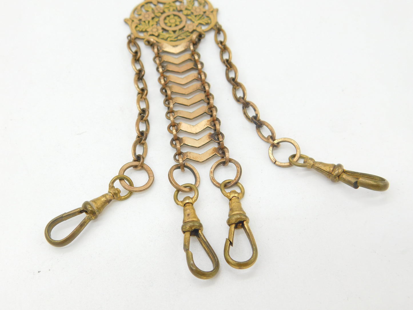 Victorian French Two-Tone Rolled Gold Floral Sewing Chatelaine Clip Antique 1880