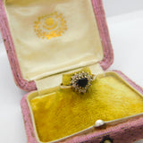 9ct Yellow Gold, Heart Cut Sapphire & Paste Band Ring Vintage 1985 London