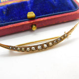 9ct Yellow Gold & Seed Pearl Crescent Moon Sweetheart Brooch Antique 1912