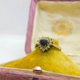 9ct Yellow Gold, Heart Cut Sapphire & Paste Band Ring Vintage 1985 London