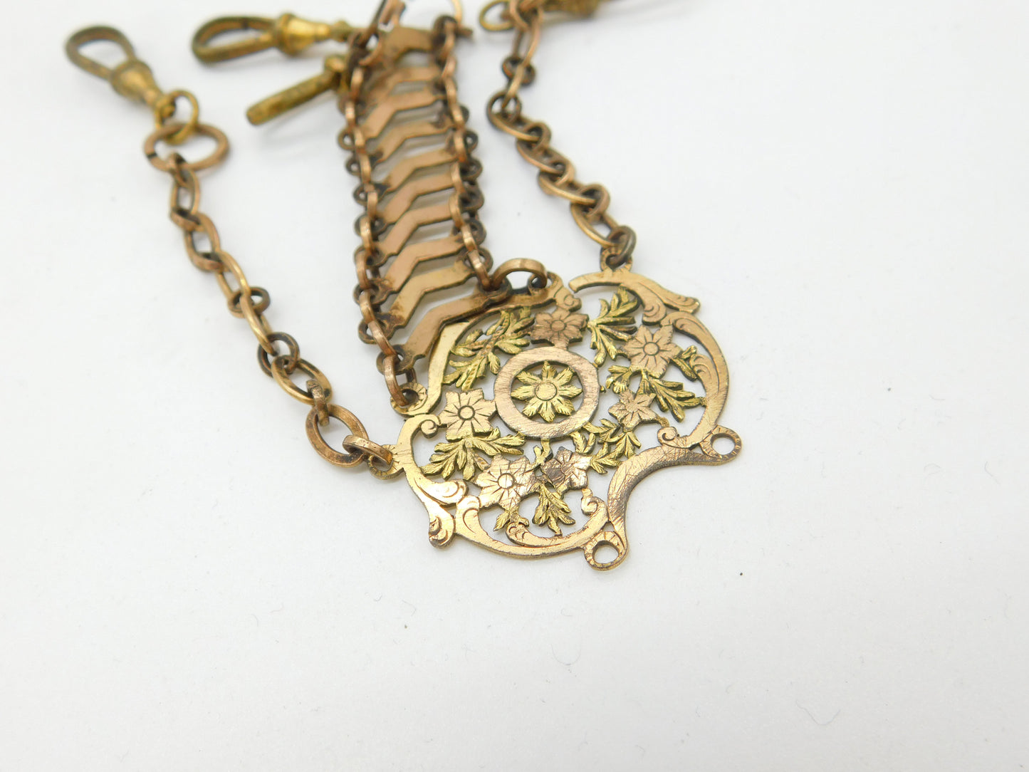 Victorian French Two-Tone Rolled Gold Floral Sewing Chatelaine Clip Antique 1880