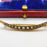 9ct Yellow Gold & Seed Pearl Crescent Moon Sweetheart Brooch Antique 1912