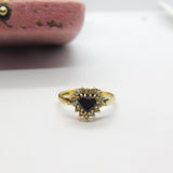 9ct Yellow Gold, Heart Cut Sapphire & Paste Band Ring Vintage 1985 London