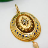 Victorian 18ct Gold, Enamel & Seed Pearl Mourning Pendant Antique c1860