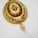 Victorian 18ct Gold, Enamel & Seed Pearl Mourning Pendant Antique c1860
