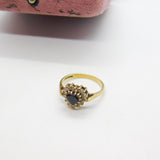 9ct Yellow Gold, Heart Cut Sapphire & Paste Band Ring Vintage 1985 London