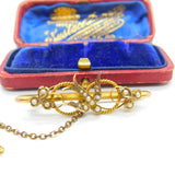Edwardian 9ct Gold & Seed Pearl Swallow Sweetheart Brooch Antique 1908 Chester