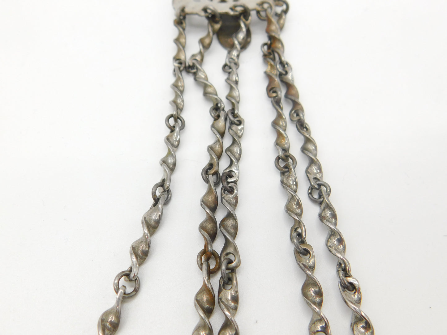 Large Victorian Cut Steel Sewing Chatelaine with Multiple Tools Antique c1850