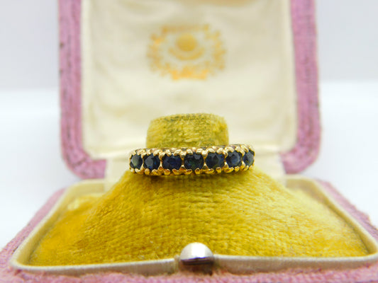 9ct Yellow Gold & Natural Sapphire Half-Eternity Ring Vintage 1978 London