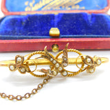 Edwardian 9ct Gold & Seed Pearl Swallow Sweetheart Brooch Antique 1908 Chester