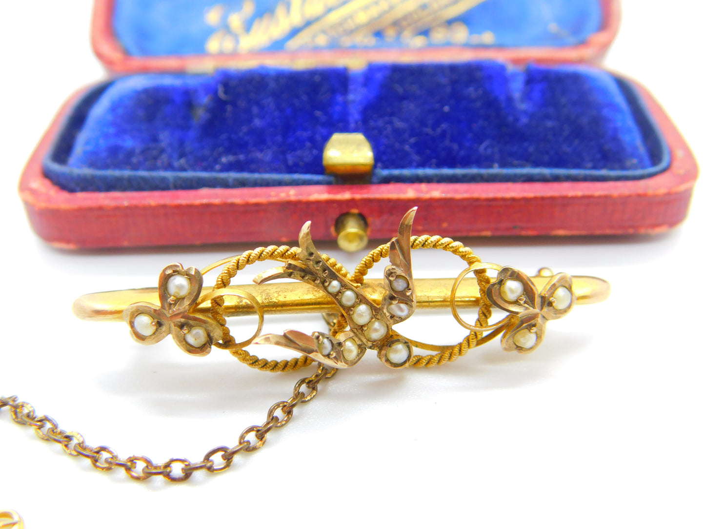 Edwardian 9ct Gold & Seed Pearl Swallow Sweetheart Brooch Antique 1908 Chester