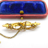 Edwardian 9ct Gold & Seed Pearl Swallow Sweetheart Brooch Antique 1908 Chester