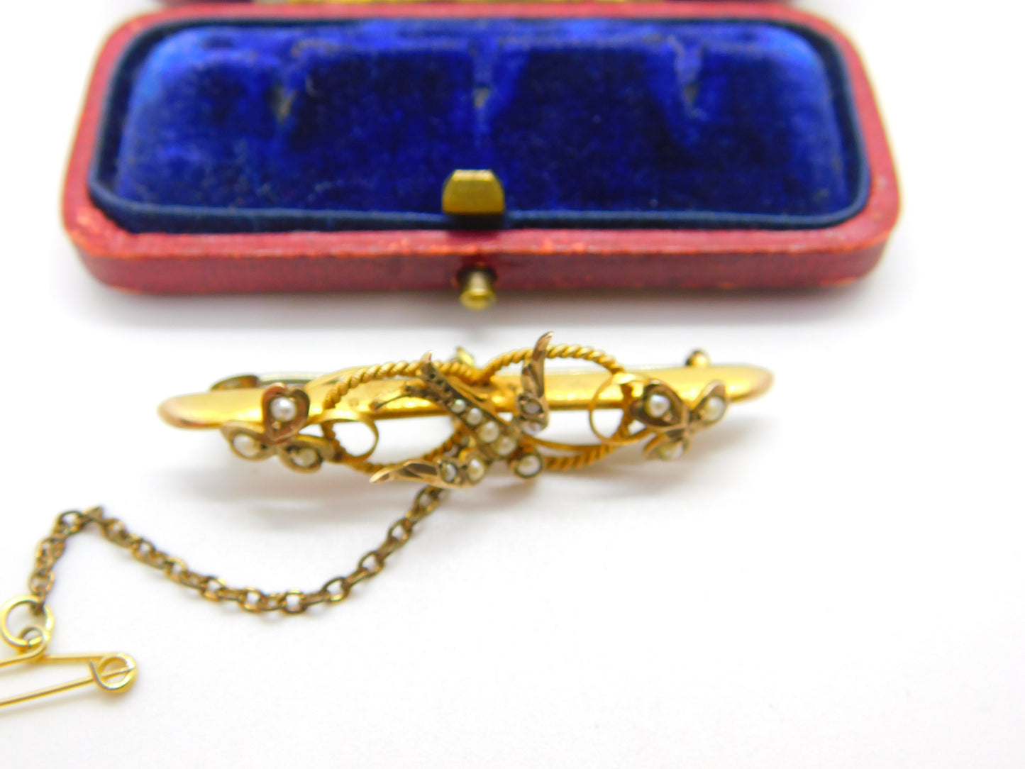 Edwardian 9ct Gold & Seed Pearl Swallow Sweetheart Brooch Antique 1908 Chester