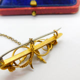 Edwardian 9ct Gold & Seed Pearl Swallow Sweetheart Brooch Antique 1908 Chester