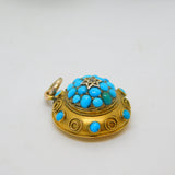 Victorian 18ct Yellow Gold, Blue Turquoise & Diamond Drop Pendant Antique c1860
