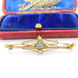 Edwardian 15ct Gold, Topaz & Seed Pearl Suffragette Brooch Antique c1910