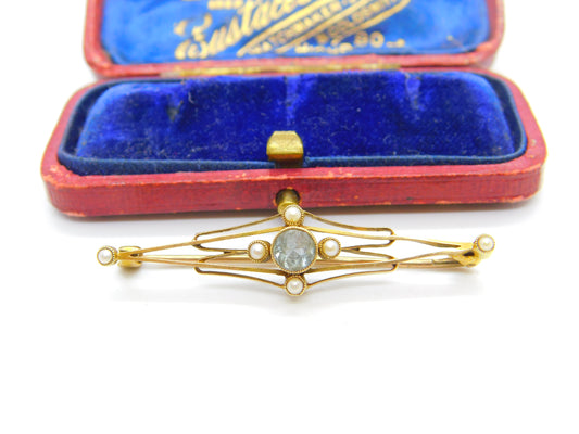 Edwardian 15ct Gold, Topaz & Seed Pearl Suffragette Brooch Antique c1910