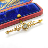 Edwardian 15ct Gold, Topaz & Seed Pearl Suffragette Brooch Antique c1910