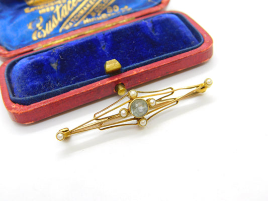 Edwardian 15ct Gold, Topaz & Seed Pearl Suffragette Brooch Antique c1910