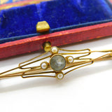 Edwardian 15ct Gold, Topaz & Seed Pearl Suffragette Brooch Antique c1910