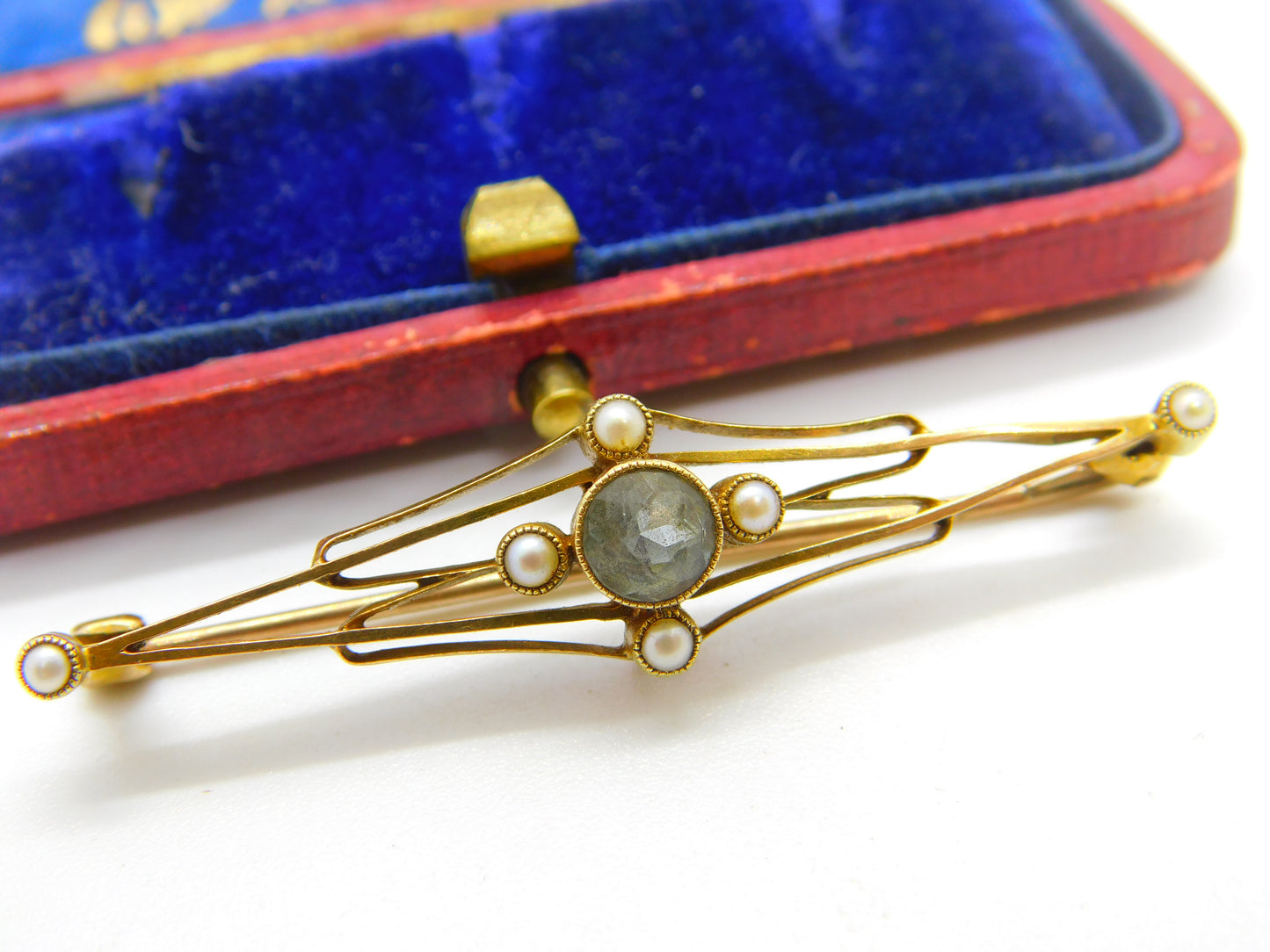 Edwardian 15ct Gold, Topaz & Seed Pearl Suffragette Brooch Antique c1910