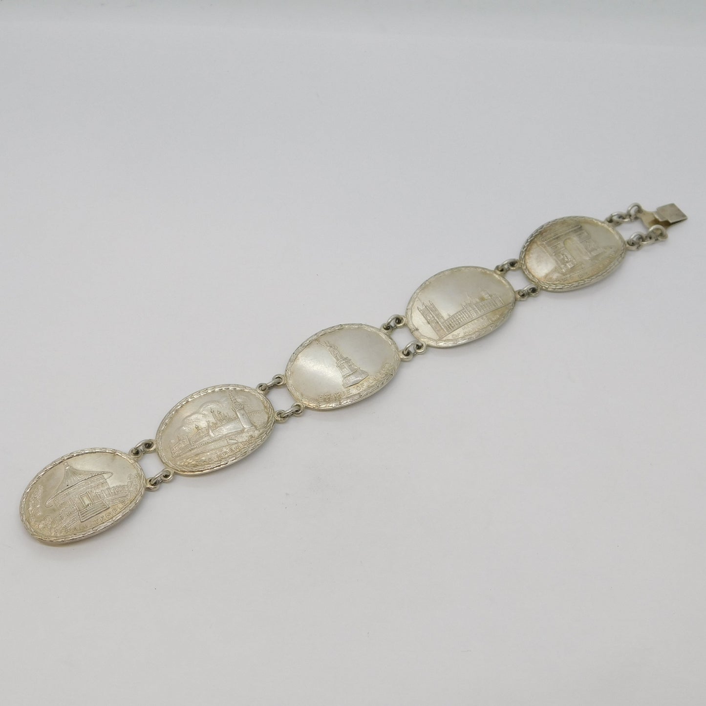 WWII Sterling Silver Allied Nations of War Panel Bracelet Antique 1945 London
