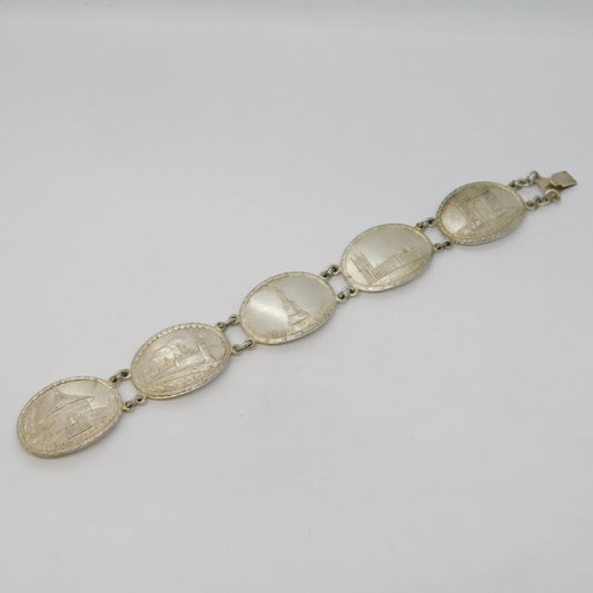 WWII Sterling Silver Allied Nations of War Panel Bracelet Antique 1945 London