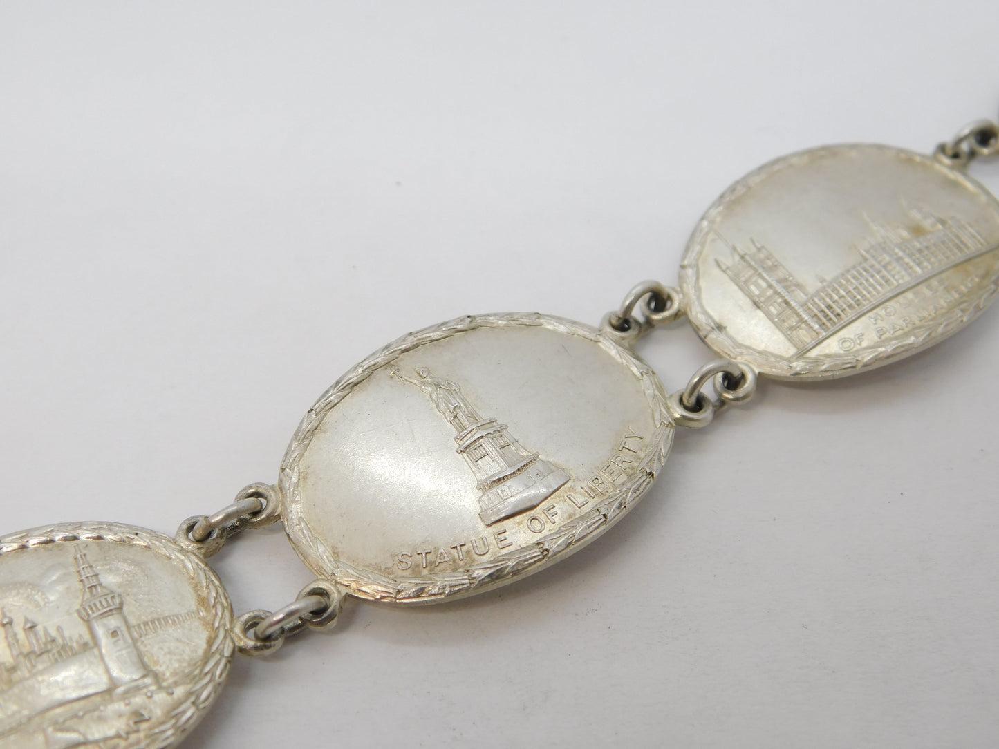 WWII Sterling Silver Allied Nations of War Panel Bracelet Antique 1945 London