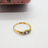 Victorian 18ct Gold, Aquamarine & 0.15ct Diamond Band Ring Antique c1900