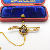 Edwardian 9ct Yellow Gold & Garnet Drop Brooch Pin Antique c1910